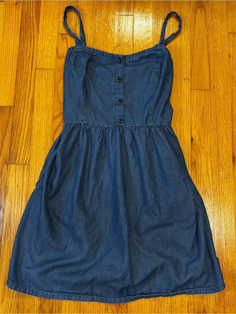 Vans Field Day Blue Denim Skater Dress L 100% Cotton Button Front Mini Pockets